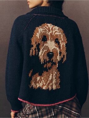Anthropologie Pilcro Jesse Dog Icon Cardigan Sweater Goldendoodle Size XXS New